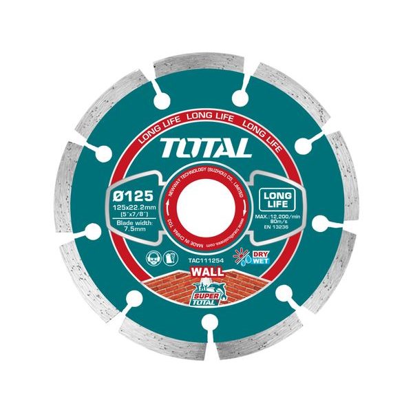 TOTAL TOT KOTOUČ DIAMANTOVÝ ŘEZNÝ SEGMENTOVÝ, FAST CUT, SUCHÉ I MOKRÉ ŘEZÁNÍ, 125MM, INDUSTRIAL, TAC111254 - DIA KOTOUČ 125 MM{% if zbozi.kategorie.adresa_nazvy[0] != zbozi.kategorie.nazev %} - PŘÍSLUŠENSTVÍ{% endif %}