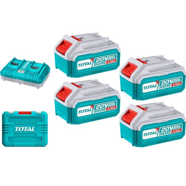 TOTAL SADA BATERIÍ A NABÍJEČKY, 20V LI-ION, 4000MAH, INDUSTRIAL, TFBCLI20244 - ZNAČKA TOTAL{% if zbozi.kategorie.adresa_nazvy[0] != zbozi.kategorie.nazev %} - ELEKTRICKÉ NÁŘADÍ{% endif %}