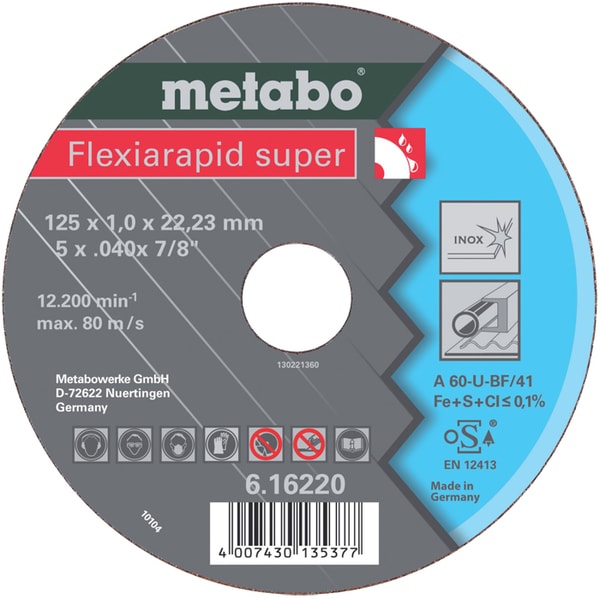 METABO ŘEZNÝ KOTOUČ - OCEL-FLEXIARAPID SUPER 125X1,0X22,2 MM ROV. /616220000 - PŘÍSLUŠENSTVÍ METABO{% if zbozi.kategorie.adresa_nazvy[0] != zbozi.kategorie.nazev %} - NÁHRADNÍ DÍLY{% endif %}