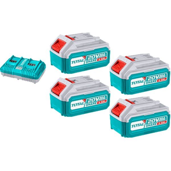 TOTAL SADA BATERIÍ A NABÍJEČKY, 20V LI-ION, 4000MAH, INDUSTRIAL, TFBCLI20244 - ZNAČKA TOTAL{% if zbozi.kategorie.adresa_nazvy[0] != zbozi.kategorie.nazev %} - ELEKTRICKÉ NÁŘADÍ{% endif %}