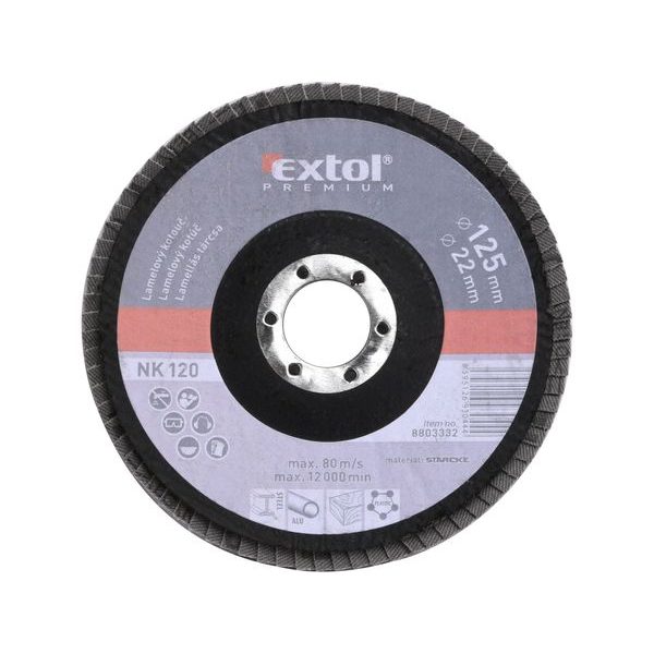 EXTOL PREMIUM KOTOUČ LAMELOVÝ ŠIKMÝ KORUNDOVÝ, P120, O 125MM, 8803332 - LAMELOVÉ KOTOUČE CORUNDUM{% if zbozi.kategorie.adresa_nazvy[0] != zbozi.kategorie.nazev %} - PŘÍSLUŠENSTVÍ{% endif %}