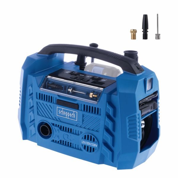 SCHEPPACH AIR FORCE 6 HYBRIDNÍ KOMPRESOR (20 V IXES AKU, 12 V, 230 V) - KOMPRESORY{% if zbozi.kategorie.adresa_nazvy[0] != zbozi.kategorie.nazev %} - PNEU NÁŘADÍ{% endif %}
