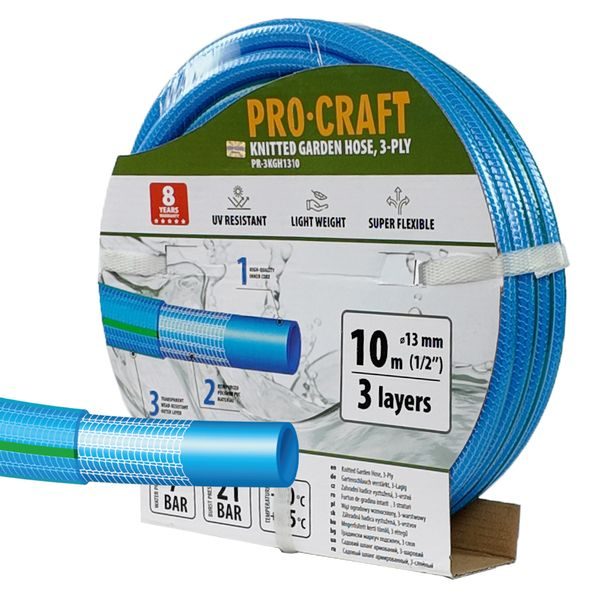 ZAHRADNÍ HADICÍ PROCRAFT PR-3KGH1310 3 VRSTVY, 1/2" 10M | PR-3KGH1310 PROCRAFT - HADICE 1/2"{% if zbozi.kategorie.adresa_nazvy[0] != zbozi.kategorie.nazev %} - ZAHRADA{% endif %}