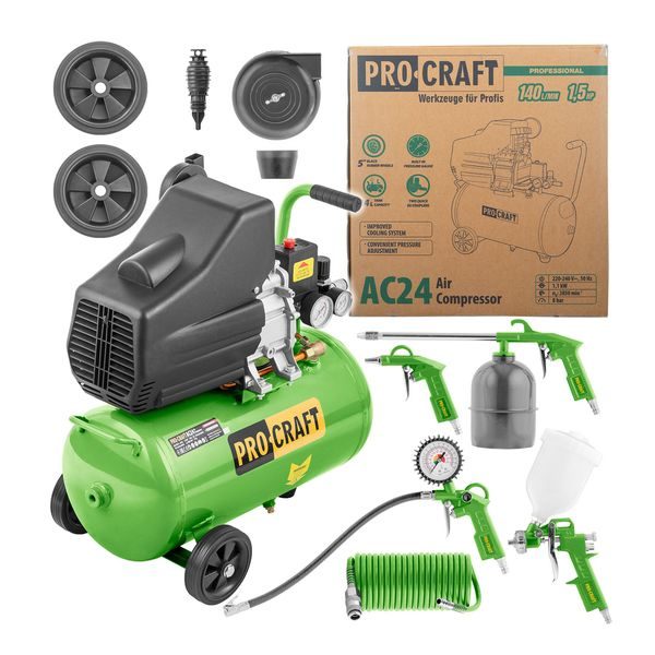 KOMPRESOR PROCRAFT AC24 | AC24 PROCRAFT - OLEJOVÉ KOMPRESORY{% if zbozi.kategorie.adresa_nazvy[0] != zbozi.kategorie.nazev %} - PNEU NÁŘADÍ{% endif %}