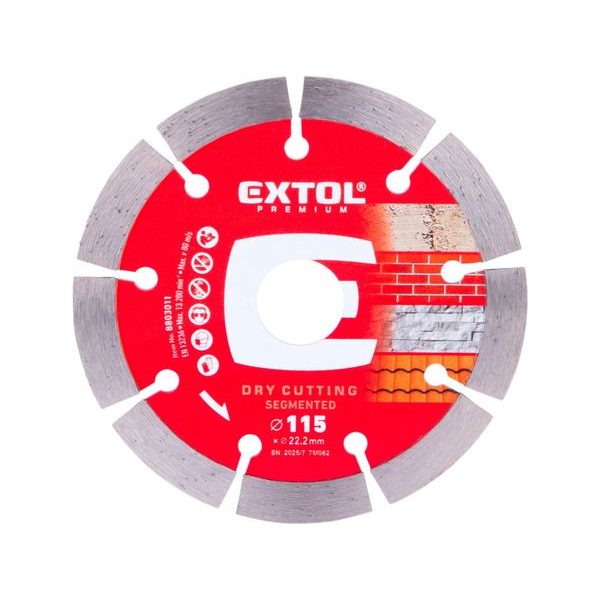 EXTOL PREMIUM KOTOUČ DIAMANTOVÝ ŘEZNÝ SEGMENTOVÝ - SUCHÉ ŘEZÁNÍ, O 115X22,2X1,8MM, 8803011 - DIA KOTOUČ 115 MM{% if zbozi.kategorie.adresa_nazvy[0] != zbozi.kategorie.nazev %} - PŘÍSLUŠENSTVÍ{% endif %}