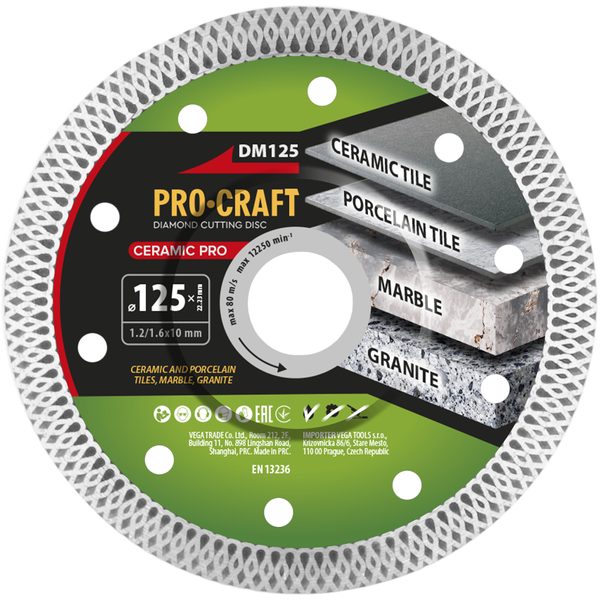DIAMANTOVÝ ŘEZNÝ KOTOUČ CERAMIC PRO PROCRAFT DM125 | DM125 PROCRAFT - DIA KOTOUČ 125 MM{% if zbozi.kategorie.adresa_nazvy[0] != zbozi.kategorie.nazev %} - PŘÍSLUŠENSTVÍ{% endif %}