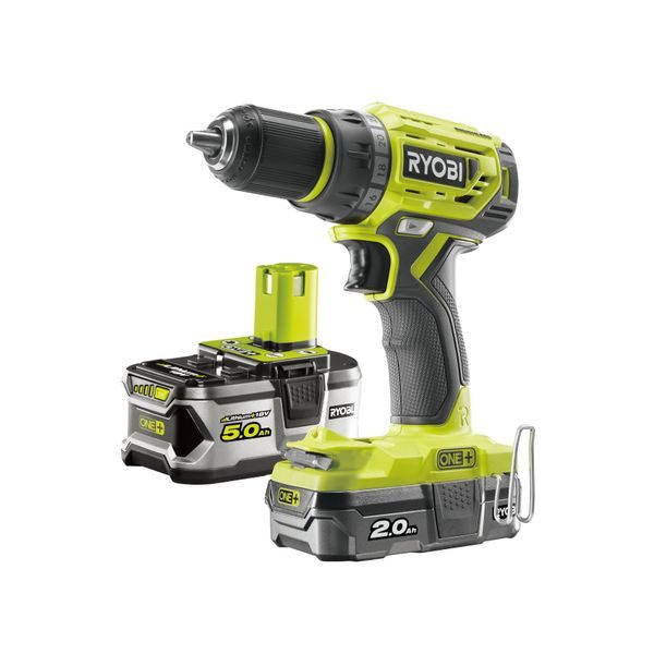 RYOBI R18DD7-252S 18 V AKU BEZUHLÍKOVÁ VRTAČKA + 1X 2AH + 1X 5AH BATERIE + NABÍJEČKA ONE+ - ZNAČKA RYOBI{% if zbozi.kategorie.adresa_nazvy[0] != zbozi.kategorie.nazev %} - ELEKTRICKÉ NÁŘADÍ{% endif %}