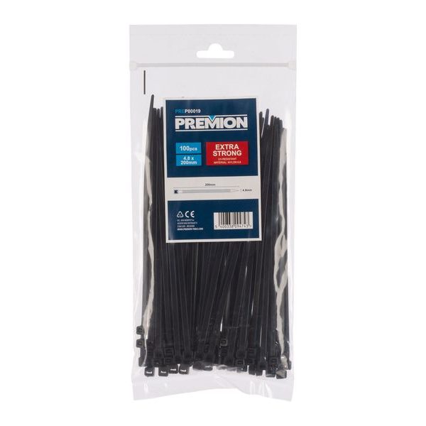 PREMION PREP00019 STAHOVACÍ PÁSKY ČERNÉ 4,8 X 200MM 100KS - STAHOVACÍ PÁSKY, ZDRHY{% if zbozi.kategorie.adresa_nazvy[0] != zbozi.kategorie.nazev %} - DÍLNA A GARÁŽ{% endif %}