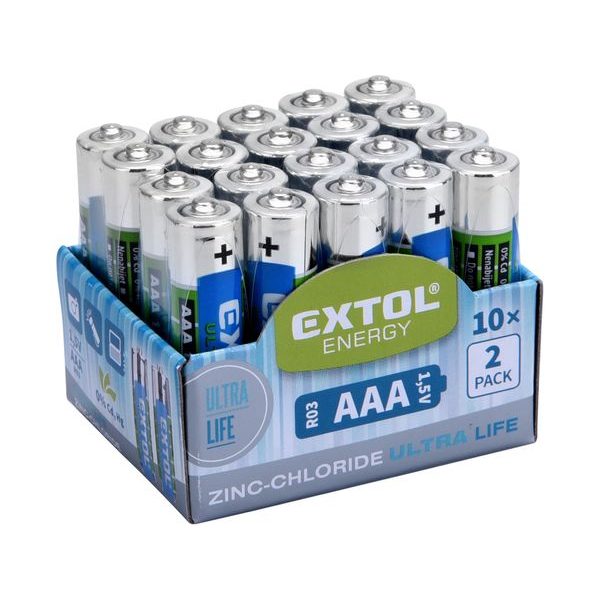 EXTOL ENERGY BATERIE ZINK-CHLORIDOVÉ, 20KS, 1,5V AAA (R03), 42002 - BATERIE AA, AAA, 9V ...{% if zbozi.kategorie.adresa_nazvy[0] != zbozi.kategorie.nazev %} - DŮM A DOMÁCNOST, ELEKTRO..{% endif %}