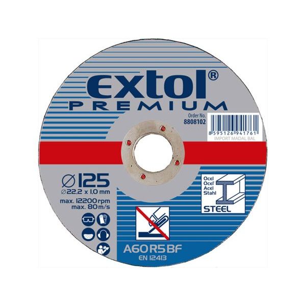 EXTOL PREMIUM KOTOUČ ŘEZNÝ NA OCEL/NEREZ, 125X1,0X22,2MM, 8808102 - ŘEZNÝ KOTOUČ 125 MM{% if zbozi.kategorie.adresa_nazvy[0] != zbozi.kategorie.nazev %} - PŘÍSLUŠENSTVÍ{% endif %}