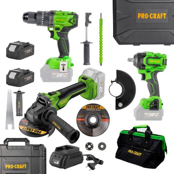 PROCRAFT AKU BEZUHLÍKOVÁ SADA NÁŘADÍ 20V 5DÍLŮ S BATERIÍ A NABÍJEČKOU | AKUSET1 PROCRAFT - AKU SADY{% if zbozi.kategorie.adresa_nazvy[0] != zbozi.kategorie.nazev %} - AKU NÁŘADÍ{% endif %}