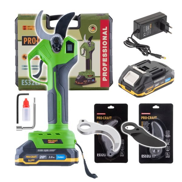 SADA AKU NŮŽKY NA VĚTVE PROCRAFT ES32LI + 2X NÁHRADNÍ ČEPELE | SES32LI/BLADES PROCRAFT - AKU NŮŽKY NA VĚTVE{% if zbozi.kategorie.adresa_nazvy[0] != zbozi.kategorie.nazev %} - ZAHRADA{% endif %}