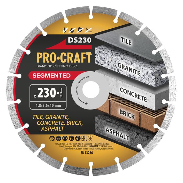 DIAMANTOVÝ ŘEZNÝ KOTOUČ SEGMENTED PROCRAFT DS230 | DS230 PROCRAFT - DIA KOTOUČ 230 MM{% if zbozi.kategorie.adresa_nazvy[0] != zbozi.kategorie.nazev %} - PŘÍSLUŠENSTVÍ{% endif %}