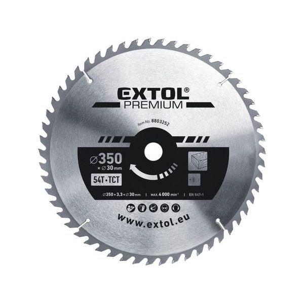 EXTOL PREMIUM KOTOUČ PILOVÝ S SK PLÁTKY, O 350X3,3X30MM, 54T, 8803252 - PRŮMĚR 255 - 270, 300 - 355{% if zbozi.kategorie.adresa_nazvy[0] != zbozi.kategorie.nazev %} - PŘÍSLUŠENSTVÍ{% endif %}