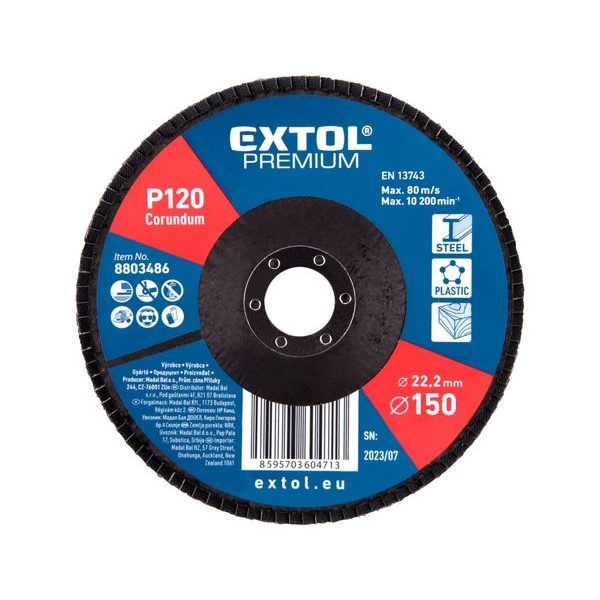 EXTOL PREMIUM KOTOUČ LAMELOVÝ ŠIKMÝ KORUNDOVÝ, O150MM, P120, 8803486 - LAMELOVÉ KOTOUČE{% if zbozi.kategorie.adresa_nazvy[0] != zbozi.kategorie.nazev %} - PŘÍSLUŠENSTVÍ{% endif %}
