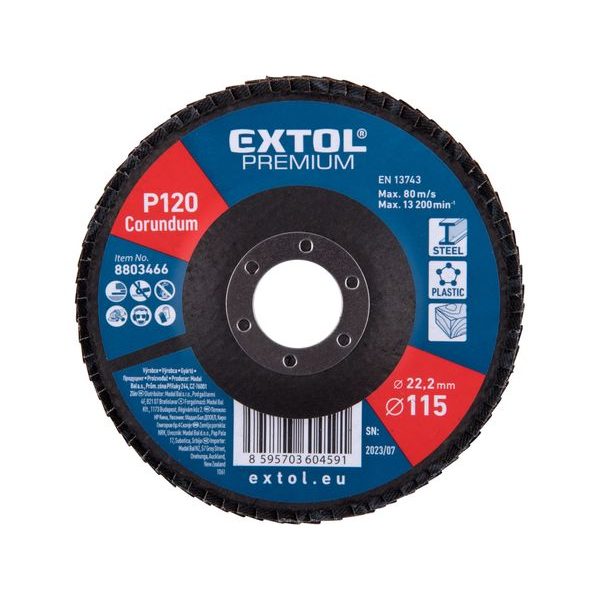 EXTOL PREMIUM KOTOUČ LAMELOVÝ ŠIKMÝ KORUNDOVÝ, O115MM, P120, 8803466 - LAMELOVÉ KOTOUČE{% if zbozi.kategorie.adresa_nazvy[0] != zbozi.kategorie.nazev %} - PŘÍSLUŠENSTVÍ{% endif %}