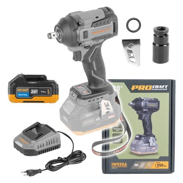 SADA AKU RÁZOVÝ UTAHOVÁK PROCRAFT INDUSTRIAL IW550A + BATERIE 20/4 INDUSTRIAL A NABÍJEČKA C20/2 | SIW550ABB/20-4INDU/C20-2 PROCRAFT - RÁZOVÝ UTAHOVÁK 18V{% if zbozi.kategorie.adresa_nazvy[0] != zbozi.kategorie.nazev %} - AKU NÁŘADÍ{% endif %}