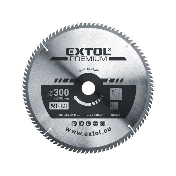 EXTOL PREMIUM KOTOUČ PILOVÝ S SK PLÁTKY, O 300X3,0X30MM, 96T, 8803248 - PRŮMĚR 255 - 270, 300 - 355{% if zbozi.kategorie.adresa_nazvy[0] != zbozi.kategorie.nazev %} - PŘÍSLUŠENSTVÍ{% endif %}