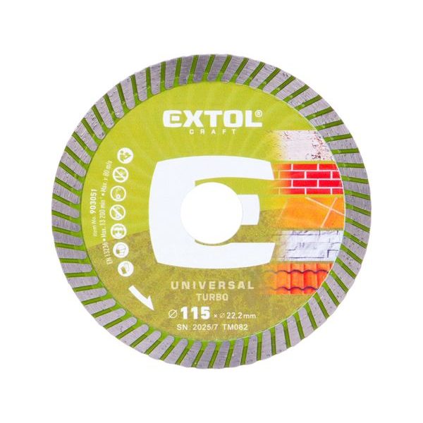 EXTOL CRAFT KOTOUČ DIAMANTOVÝ ŘEZNÝ, TURBO - SUCHÉ I MOKRÉ ŘEZÁNÍ, O 115X22,2X2MM, 903051 - DIA KOTOUČ 115 MM{% if zbozi.kategorie.adresa_nazvy[0] != zbozi.kategorie.nazev %} - PŘÍSLUŠENSTVÍ{% endif %}