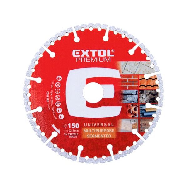 EXTOL PREMIUM KOTOUČ ŘEZNÝ DIAMANTOVÝ MULTI UNIVERZÁLNÍ, O150X22,2X2,6MM, 8803002 - DIA KOTOUČ 150 MM{% if zbozi.kategorie.adresa_nazvy[0] != zbozi.kategorie.nazev %} - PŘÍSLUŠENSTVÍ{% endif %}