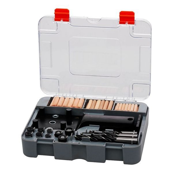 SADA PRO STOLAŘE NA VRTANÍ OTVORŮ PRO KOLÍKOVÉ SPOJE, 83KS - SPOJOVÁK{% if zbozi.kategorie.adresa_nazvy[0] != zbozi.kategorie.nazev %} - PŘÍSLUŠENSTVÍ{% endif %}