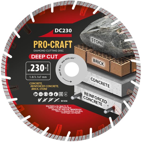 DIAMANTOVÝ ŘEZNÝ KOTOUČ DEEP CUT PROCRAFT DC230 | DC230 PROCRAFT - DIA KOTOUČ 230 MM{% if zbozi.kategorie.adresa_nazvy[0] != zbozi.kategorie.nazev %} - PŘÍSLUŠENSTVÍ{% endif %}