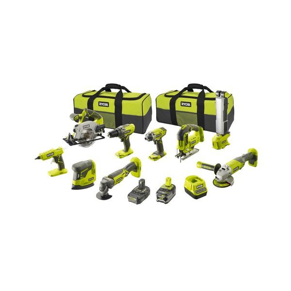 RYOBI R18CK9-252S 9-TI DÍLNÝ 18 V SET (R18DD3, RWSL1801, R18JS, R18ALF, R18GLU, R18PS, RID1801, R18MT A R18AG + 1 X 5,0 AH + 1 X 2 AH BATERIE + NABÍJEČKA) - ZNAČKA RYOBI{% if zbozi.kategorie.adresa_nazvy[0] != zbozi.kategorie.nazev %} - ZNAČKA RYOBI{% endif %}