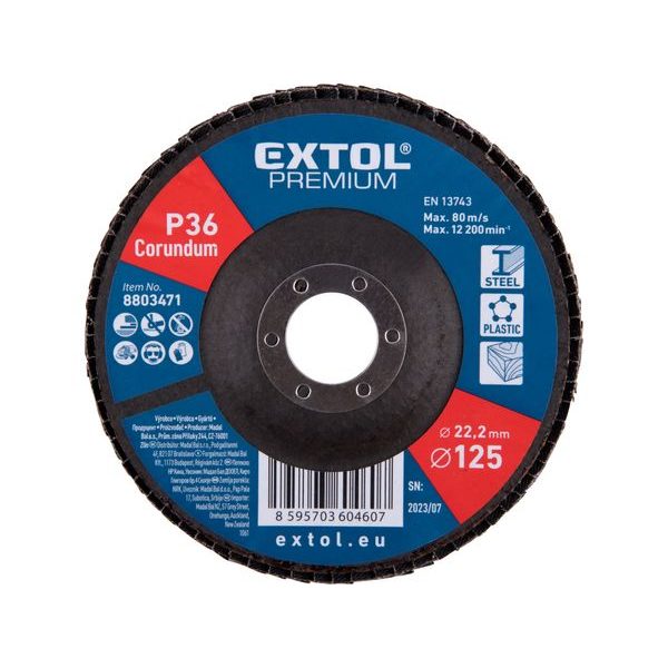 EXTOL PREMIUM KOTOUČ LAMELOVÝ ŠIKMÝ KORUNDOVÝ, O125MM, P36, 8803471 - LAMELOVÉ KOTOUČE CORUNDUM{% if zbozi.kategorie.adresa_nazvy[0] != zbozi.kategorie.nazev %} - PŘÍSLUŠENSTVÍ{% endif %}