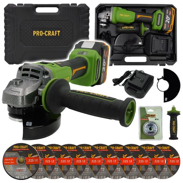 BRUSKA ÚHLOVÁ PROCRAFT PWA220 + RYCHLOUPÍNACÍ MATICE, 10X ŘEZNÝ KOTOUČ CD125X1.0B V KOVOVÉM BOXU | SPWA220/CD125X1.0B/RM14 PROCRAFT - AKU UHLOVÉ BRUSKY{% if zbozi.kategorie.adresa_nazvy[0] != zbozi.kategorie.nazev %} - AKU NÁŘADÍ{% endif %}