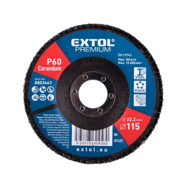 EXTOL PREMIUM KOTOUČ LAMELOVÝ ŠIKMÝ KORUNDOVÝ, O115MM, P60, 8803463 - LAMELOVÉ KOTOUČE{% if zbozi.kategorie.adresa_nazvy[0] != zbozi.kategorie.nazev %} - PŘÍSLUŠENSTVÍ{% endif %}