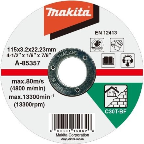 MAKITA A-85357 - KOTOUČ ŘEZNÝ KÁMEN 115X3X22MM STOP - ŘEZNÉ KOTOUČE NA KÁMEN{% if zbozi.kategorie.adresa_nazvy[0] != zbozi.kategorie.nazev %} - PŘÍSLUŠENSTVÍ{% endif %}