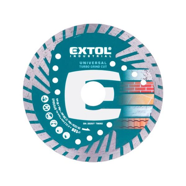 EXTOL INDUSTRIAL KOTOUČ DIAMANTOVÝ ŘEZNÝ, TURBO GRIND CUT, SUCHÉ I MOKRÉ ŘEZÁNÍ, O 125X22,2X2,2MM, 8703062 - DIA KOTOUČ 125 MM{% if zbozi.kategorie.adresa_nazvy[0] != zbozi.kategorie.nazev %} - PŘÍSLUŠENSTVÍ{% endif %}
