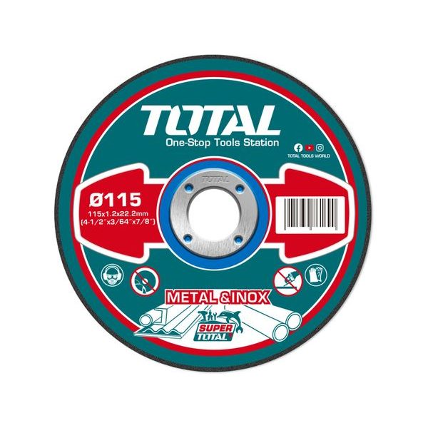 TOTAL KOTOUČE ŘEZNÉ NA KOV, 115X22,2, 10KS, TAC2211155 - ŘEZNÝ KOTOUČ 115 MM{% if zbozi.kategorie.adresa_nazvy[0] != zbozi.kategorie.nazev %} - PŘÍSLUŠENSTVÍ{% endif %}