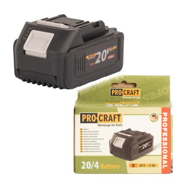 BATERIE AKUMULÁTOROVÁ 20V LI-ION, 4000MAH PROCRAFT 20/4 | 20/4 PROCRAFT - PŘÍSLUŠENSTVÍ PROCRAFT{% if zbozi.kategorie.adresa_nazvy[0] != zbozi.kategorie.nazev %} - NÁHRADNÍ DÍLY{% endif %}
