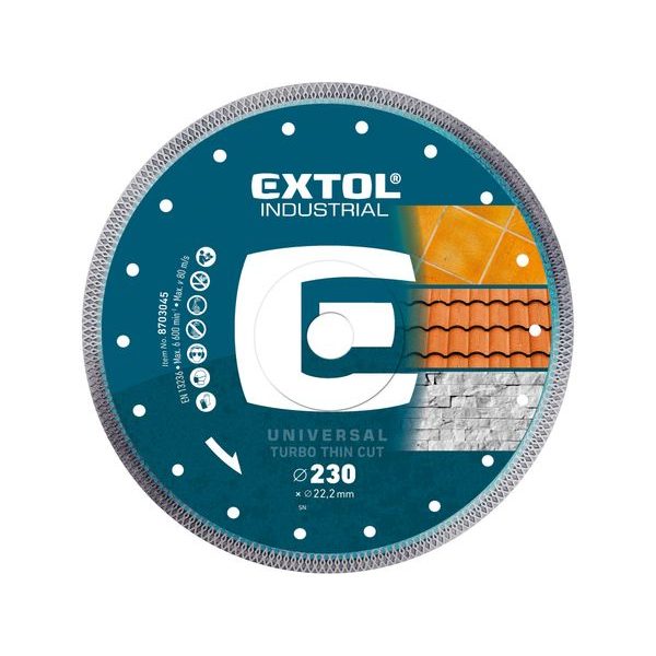 EXTOL INDUSTRIAL KOTOUČ DIAMANTOVÝ ŘEZNÝ, TURBO THIN CUT, SUCHÉ I MOKRÉ ŘEZÁNÍ, O 230X22,2X2MM, 8703045 - DIA KOTOUČ 230 MM{% if zbozi.kategorie.adresa_nazvy[0] != zbozi.kategorie.nazev %} - PŘÍSLUŠENSTVÍ{% endif %}