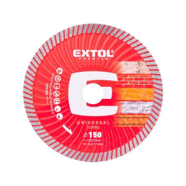 EXTOL PREMIUM KOTOUČ DIAMANTOVÝ ŘEZNÝ, TURBO - SUCHÉ I MOKRÉ ŘEZÁNÍ, O 150X22,2X2,4MM, 8803053 - DIA KOTOUČ 150 MM{% if zbozi.kategorie.adresa_nazvy[0] != zbozi.kategorie.nazev %} - PŘÍSLUŠENSTVÍ{% endif %}