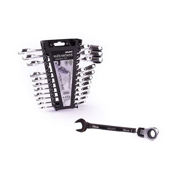 KLÍČE RÁČNOVÉ S KLOUBEM 8-19MM, SADA 12KS - KLÍČE OČKO-RÁČNA/OTEVŘENÝ{% if zbozi.kategorie.adresa_nazvy[0] != zbozi.kategorie.nazev %} - RUČNÍ NÁŘADÍ{% endif %}