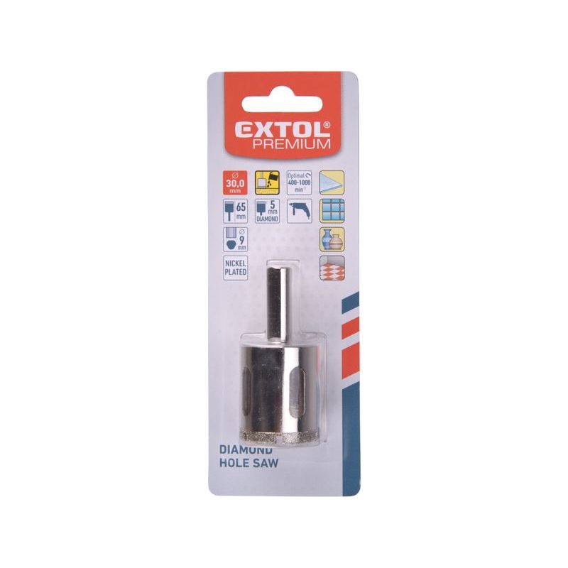 EXTOL PREMIUM KORUNKA VYKRUŽOVACÍ DIAMANTOVÁ NA SKLO A KERAMIKU, O 30MM, 8801987 - VRTÁKY DO SKLA A KERAMIKY - PŘÍSLUŠENSTVÍ