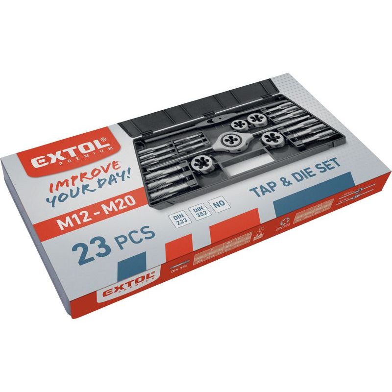 EXTOL PREMIUM ZÁVITNÍKY A ZÁVITOVÁ OČKA SADA 23KS, M12-M20, 8816502 - ZÁVITNÍKY - RUČNÍ NÁŘADÍ
