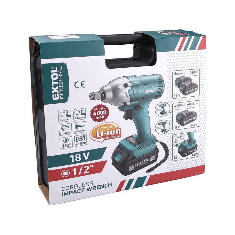 EXTOL INDUSTRIAL UTAHOVÁK RÁZOVÝ AKU 1/2", BRUSHLESS, 18V LI-ION, BEZ BATERIÍ A NABÍJEČKY, 8791256 - RÁZOVÝ UTAHOVÁK 18V - AKU NÁŘADÍ