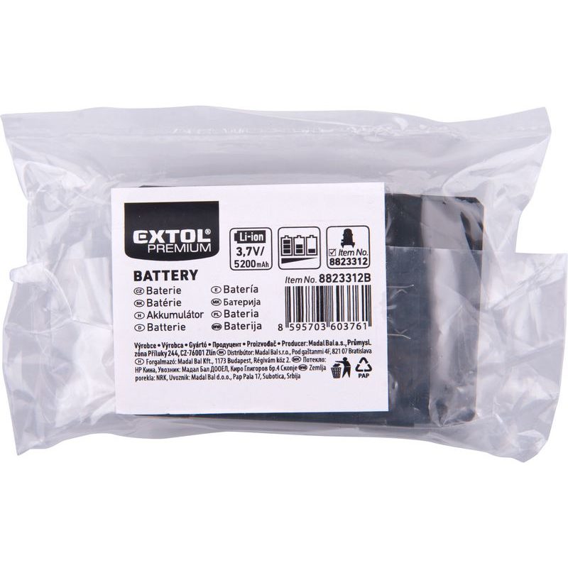 EXTOL PREMIUM BATERIE AKUMULÁTOROVÁ K LASERU 8823312, 3,7V, LI-ION, 5200MAH (19,2WH), 8823312B - PŘÍSLUŠENSTVÍ PRO EXTOL - NÁHRADNÍ DÍLY
