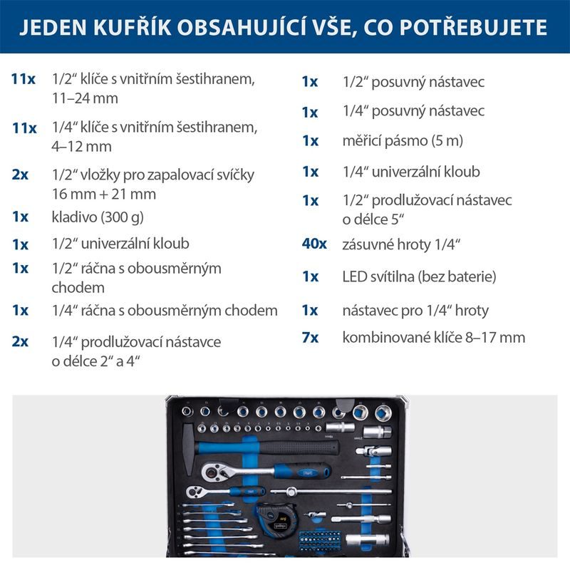 SCHEPPACH TB 200 HLINÍKOVÝ KUFR S NÁŘADÍM, 141 DÍLŮ - SADY NÁŘADÍ - RUČNÍ NÁŘADÍ