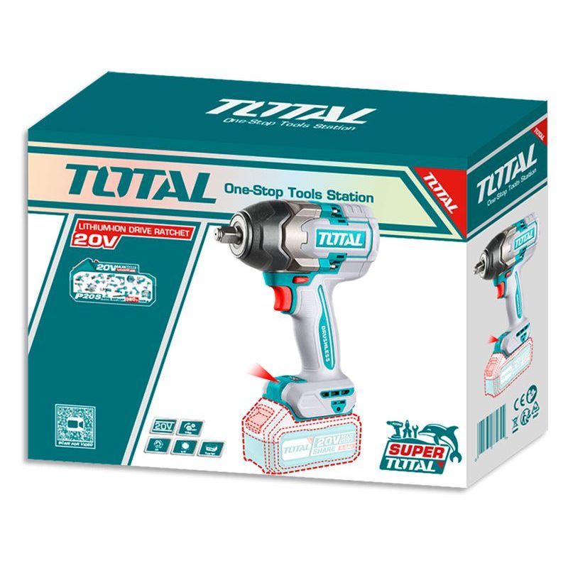 TOTAL UTAHOVÁK RÁZOVÝ AKU 1/2", BRUSHLESS, 850NM, 20 V LI-ION, BEZ BATERIE A NABÍJEČKY, INDUSTRIAL, TIWLI20851 - UTAHOVÁK BEZ AKU 18V - AKU NÁŘADÍ