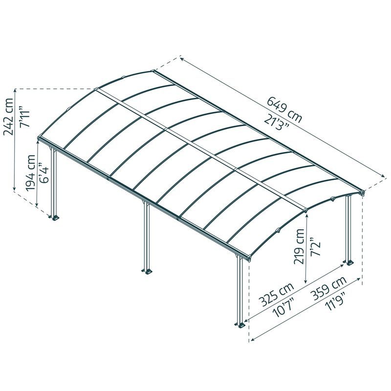 PALRAM - CANOPIA ARCADIA 6400 HLINÍKOVÝ (MONTOVANÝ) PŘÍSTŘEŠEK S OBLOUKOVOU STŘECHOU - PŘÍSTŘEŠKY VCHODOVÉ, PRO AUTA - DŮM A DOMÁCNOST, ELEKTRO..