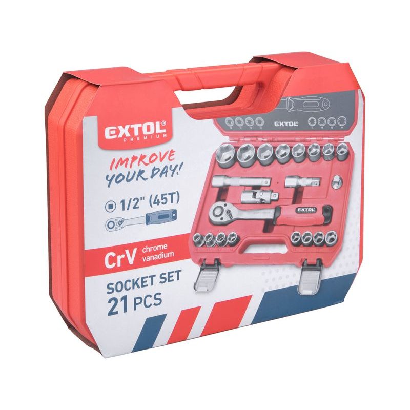 EXTOL PREMIUM HLAVICE NÁSTRČNÉ, SADA 21KS, 1/2", 8818323 - GOLA SADY - RUČNÍ NÁŘADÍ
