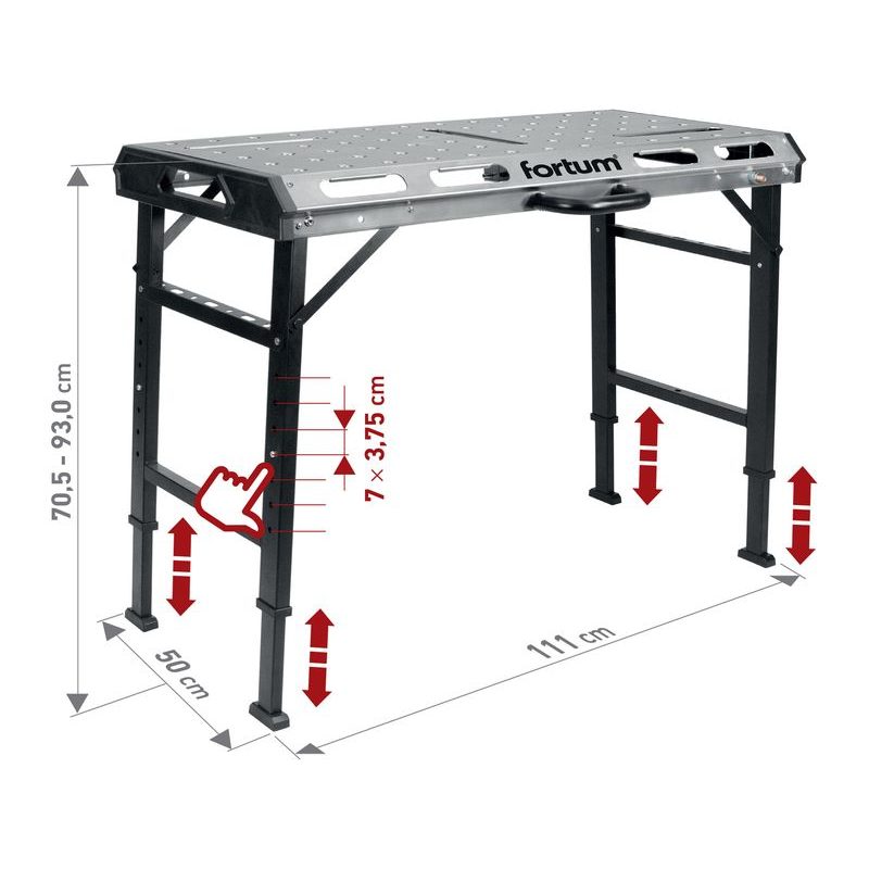 FORTUM STŮL SVAŘOVACÍ PŘENOSNÝ, 107X53CM, VÝŠKA 70-93CM, 4759970 - PRACOVNÍ STOLY - DÍLNA A GARÁŽ