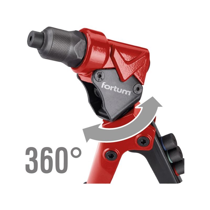 FORTUM KLEŠTĚ NÝTOVACÍ S OTOČNOU HLAVOU COMBO, PRO NÝT. MATICE M3-M6 A TRHACÍ NÝTY 2,4-4,8MM, 4770628 - NÝTOVACÍ KLEŠTĚ - RUČNÍ NÁŘADÍ