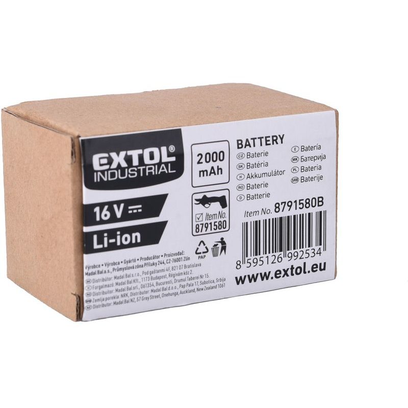 EXTOL INDUSTRIAL 8791580B BATERIE AKUMULÁTOROVÁ, 16V LI-ION, 2000MAH, 8791580B - AKUMULÁTORY, BATERIE - NÁHRADNÍ DÍLY