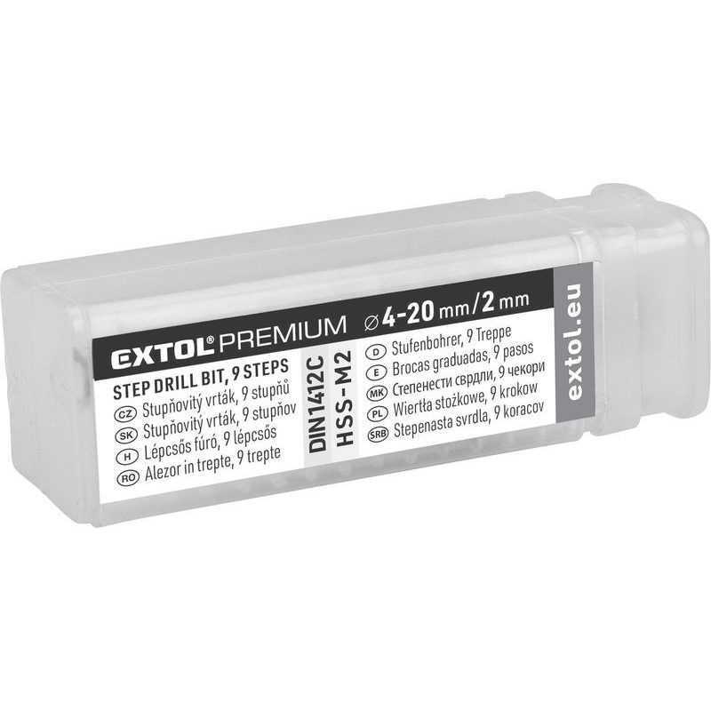 EXTOL PREMIUM VRTÁK STUPŇOVITÝ, O 4-20MM/PO 2MM, HSS-M2, 8801162 - STUPŇOVITÉ VRTÁKY - PŘÍSLUŠENSTVÍ