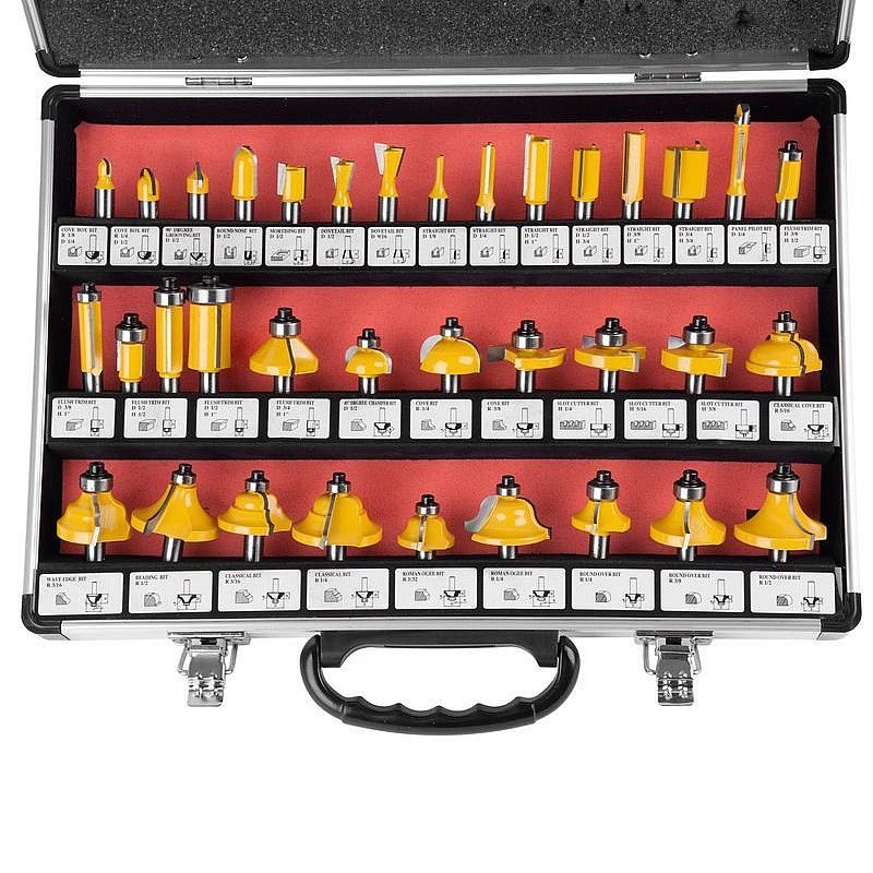 FRÉZY TVAROVÉ DO DŘEVA, SK PLÁTKY, KOVOVÝ KUFR, 35KS, STOPKA 8MM - SADY STOPKOVÝCH FRÉZ - PŘÍSLUŠENSTVÍ